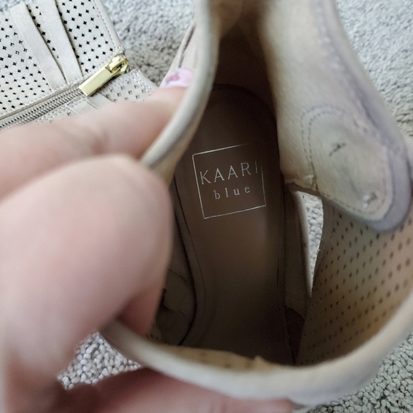 Kaari Blue Tracy Fabric Upper Cream Bow Peep-Toe Ankle Boots Size 9 - Picture 10 of 11